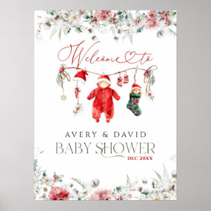 Santa Baby Christmas Baby Shower Welcome Poster