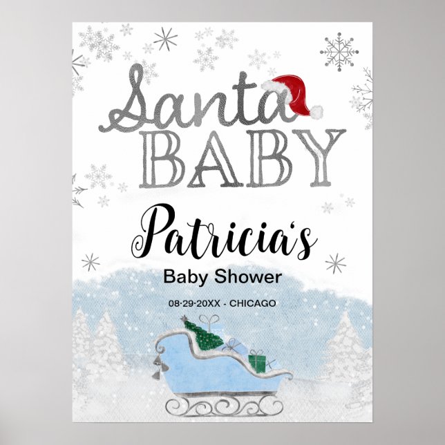 Santa Baby Christmas Baby Shower Welcome Sign (Front)