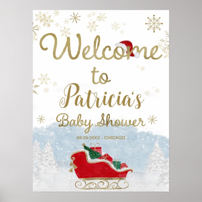 Santa Baby Christmas Baby Shower Welcome Sign (Front)