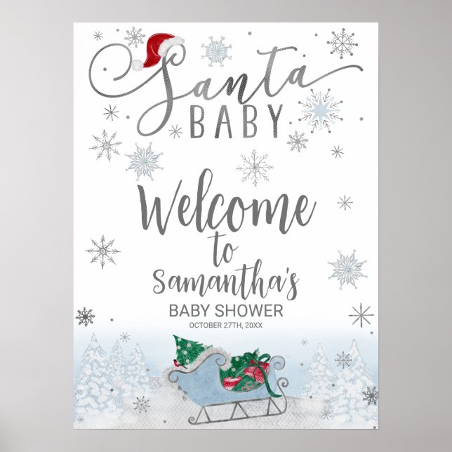 Santa Baby Christmas Baby Shower Welcome Sign (Front)
