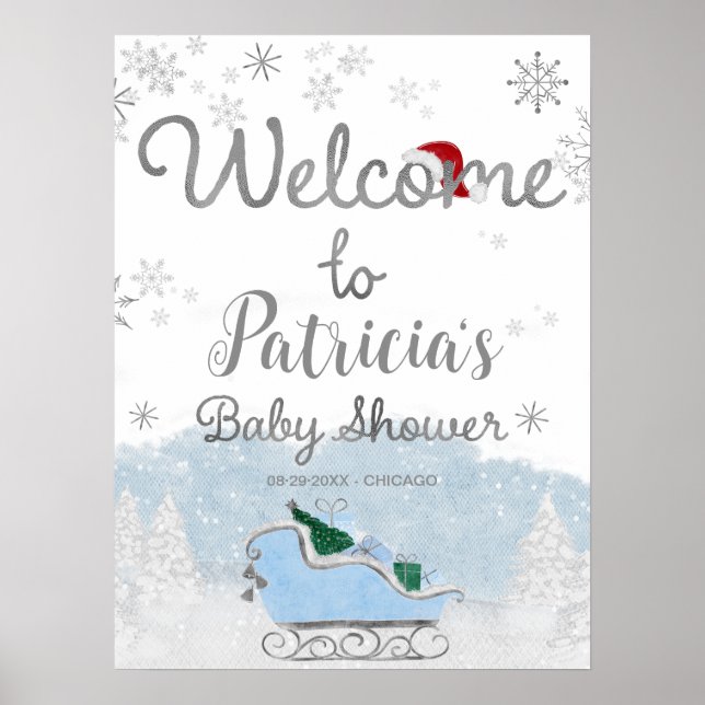 Santa Baby Christmas Baby Shower Welcome Sign (Front)