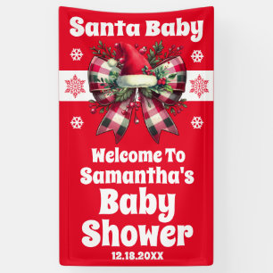 Santa Baby Christmas Bow Baby Shower Welcome Banner