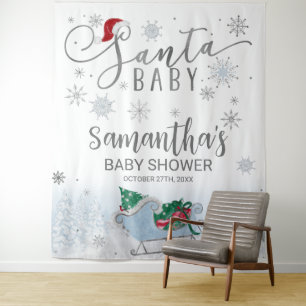 Santa Baby Christmas Boy Baby Shower Backdrop Tapestry