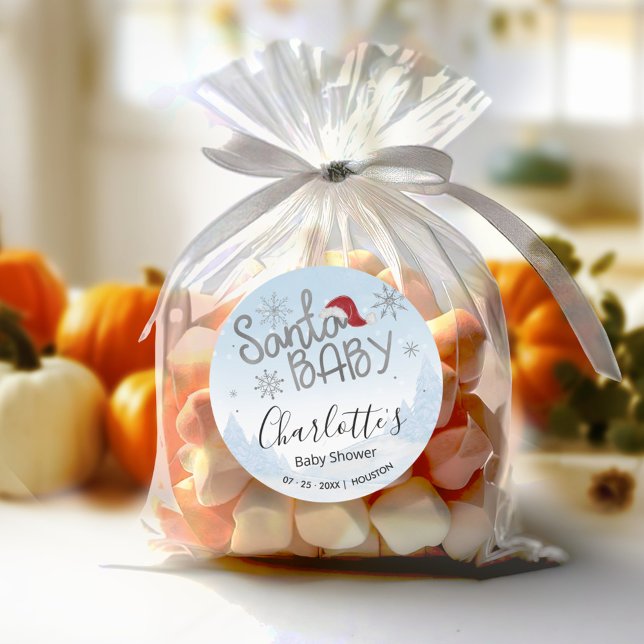 Santa Baby Christmas Boy Baby Shower Classic Round Sticker (Creator Uploaded)