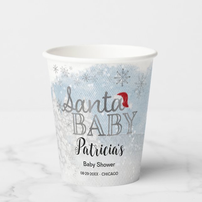 Santa Baby Christmas Boy Baby Shower Paper Cups (Front)