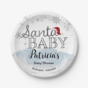 Santa Baby Christmas Boy Baby Shower Paper Plate