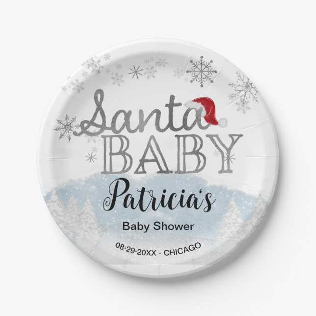 Santa Baby Christmas Boy Baby Shower Paper Plate (Front)