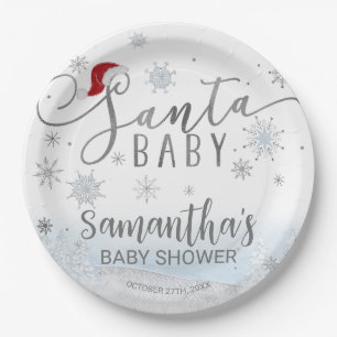 Santa Baby Christmas Boy Baby Shower Paper Plate