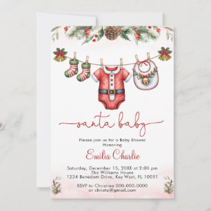 santa baby christmas Clothesline baby shower Invitation