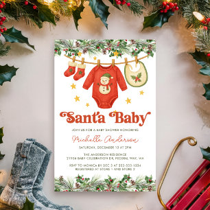 Santa Baby Christmas Clothesline Baby Shower Invitation