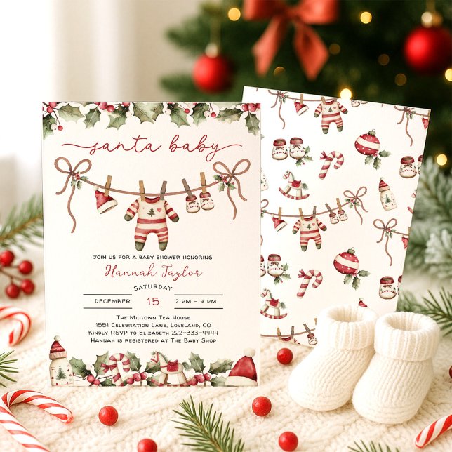Santa Baby Christmas Clothesline Baby Shower Invitation (Creator Uploaded)