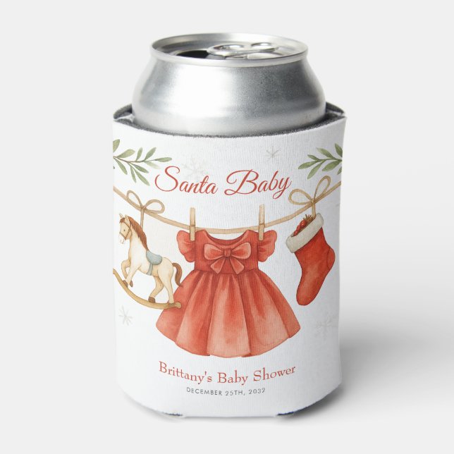 Santa Baby Christmas Clothesline Girl Baby Shower  Can Cooler (Can Front)