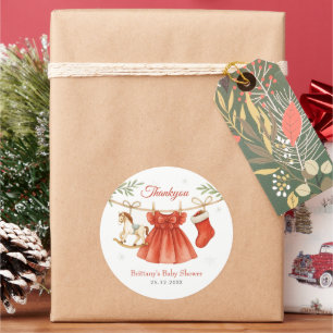 Santa Baby Christmas Clothesline Girl Baby Shower  Classic Round Sticker