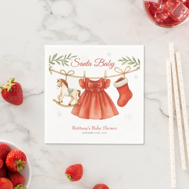 Santa Baby Christmas Clothesline Girl Baby Shower  Napkin (Insitu)