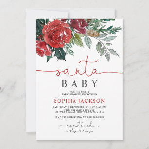 Santa Baby Christmas Floral Baby Shower Invitation