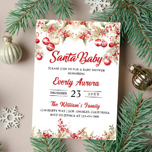 Santa Baby Christmas Floral Baby Shower  Invitation