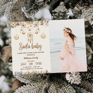 Santa Baby Christmas Floral Christmas Baby Shower Invitation