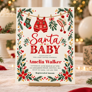 Santa Baby Christmas Folk Baby Shower Invitation