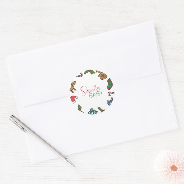 Santa Baby Christmas Gender Neutral Baby Shower  Classic Round Sticker (Envelope)