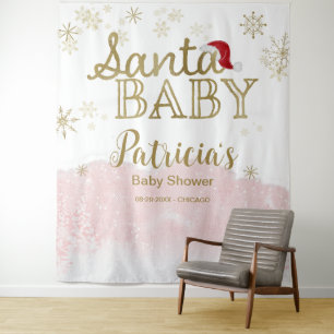 Santa Baby Christmas girl Baby Shower Backdrop Tapestry