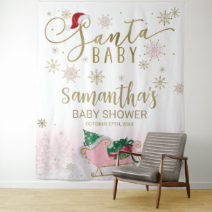 Santa Baby Christmas Girl Baby Shower Backdrop Tapestry