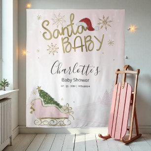 Santa Baby Christmas Girl Baby Shower Backdrop Tapestry