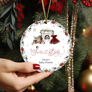 Santa Baby Christmas Girl Baby Shower Ceramic Tree Decoration