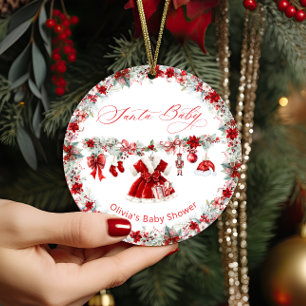 Santa Baby Christmas Girl Baby Shower Ceramic Tree Decoration