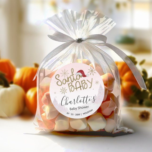 Santa Baby Christmas Girl Baby Shower  Classic Round Sticker (Creator Uploaded)