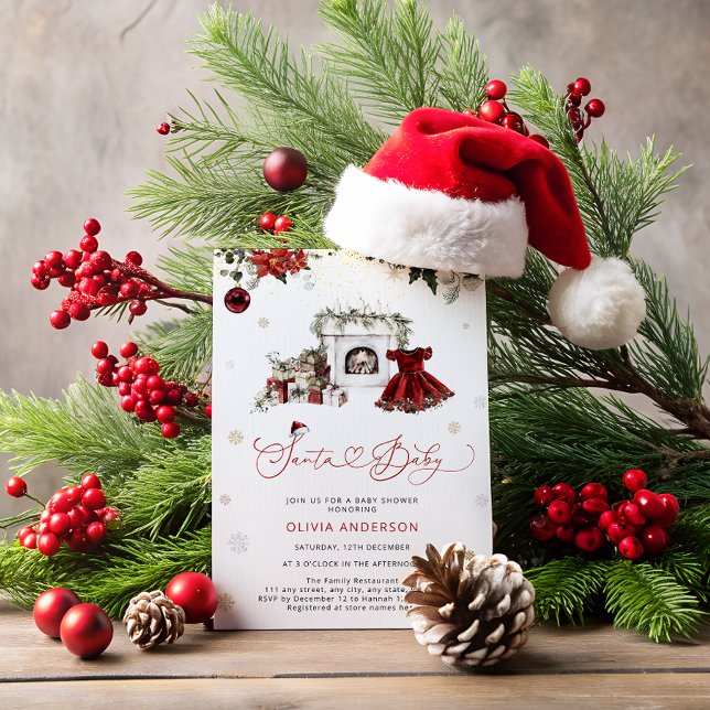 Santa Baby Christmas Girl Baby Shower Invitation (Creator Uploaded)