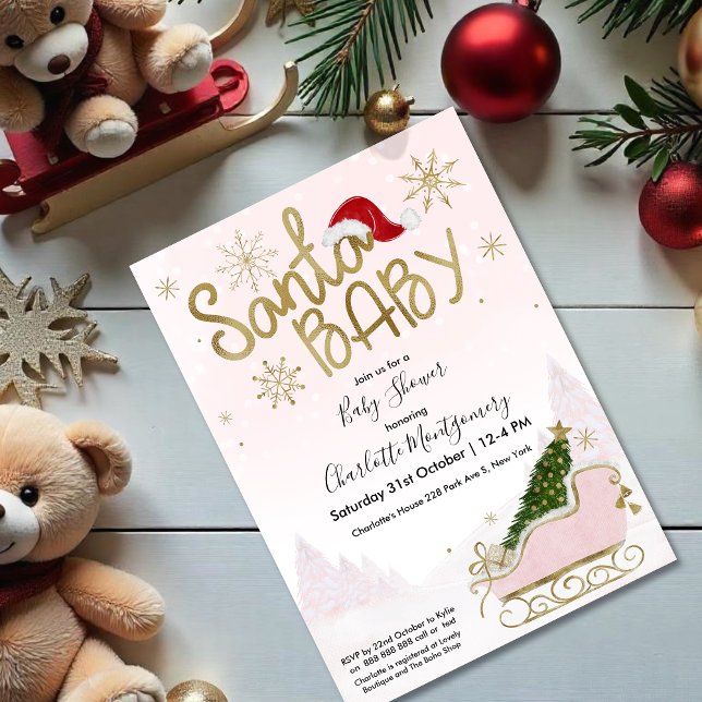 Santa Baby Christmas Girl Baby Shower Invitation (Creator Uploaded)