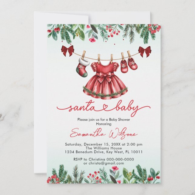 santa baby christmas Girl baby shower Invitation (Front)