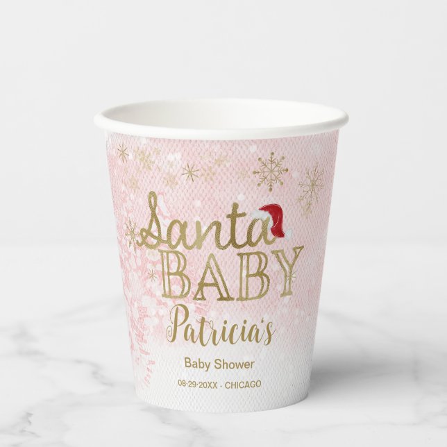 Santa Baby Christmas Girl Baby Shower Paper Cups (Front)