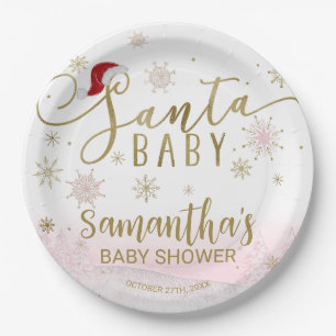 Santa Baby Christmas Girl Baby Shower Paper Plate