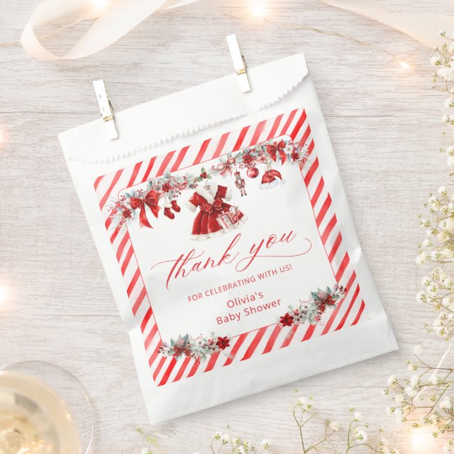 Santa Baby Christmas Girl Baby Shower Thank You Favour Bags (Clipped)