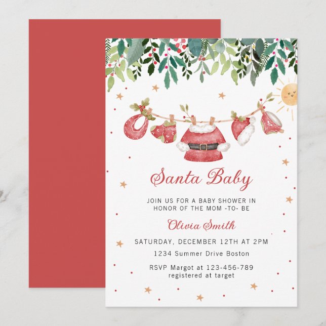 Santa Baby Christmas Girl Clothes Baby Shower Invitation (Front/Back)