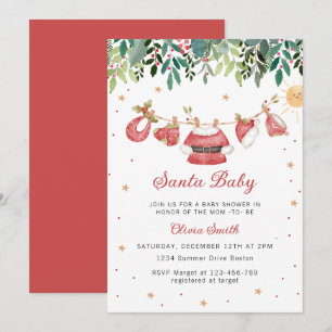 Santa Baby Christmas Girl Clothes Baby Shower Invitation
