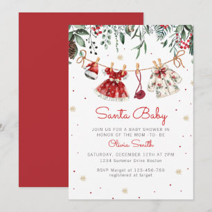 Santa Baby Christmas Girl Clothes Baby Shower Invitation
