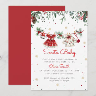 Santa Baby Christmas Girl Clothes Baby Shower Invitation