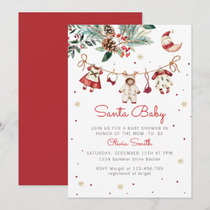 Santa Baby Christmas Girl Clothes Baby Shower Invitation
