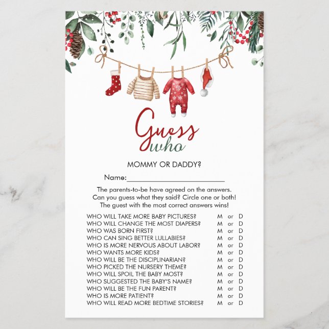 Santa Baby christmas 'Guess Who' Baby Shower Game  Flyer (Front)