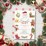 Santa Baby Christmas Holiday Baby Shower Invitation<br><div class="desc">This cute "santa baby" gender-neutral baby shower invitation features a cream background with Santa Claus, hollies, a gingerbread man, star, snowman, christmas tree, candy cane, and stocking in watercolor. The reverse side features a white background with check pattern in red. Personalise it for your needs. You can find matching products...</div>