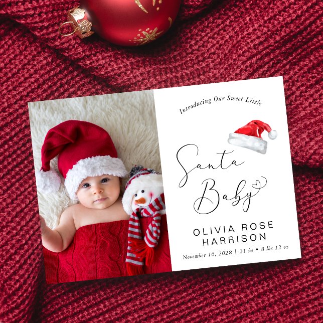 Santa Baby Christmas Photo Birth Announcement (A cute & unique way to introduce family and friends to your Santa baby this holiday season)