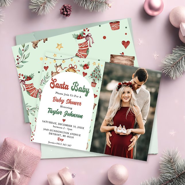 Santa Baby Christmas Reindeer Baby Shower Photo Invitation (Creator Uploaded)