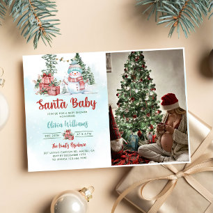 Santa Baby Christmas Snowman Baby Shower Photo Invitation