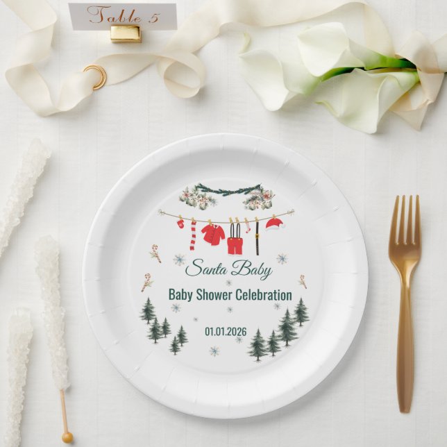 Santa Baby Christmas Theme Baby Shower  Paper Plate (Wedding)