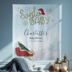 Santa Baby Christmas Winter Baby Shower Backdrop Tapestry