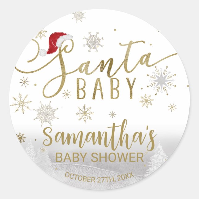Santa Baby Christmas Winter Baby Shower Classic Round Sticker (Front)