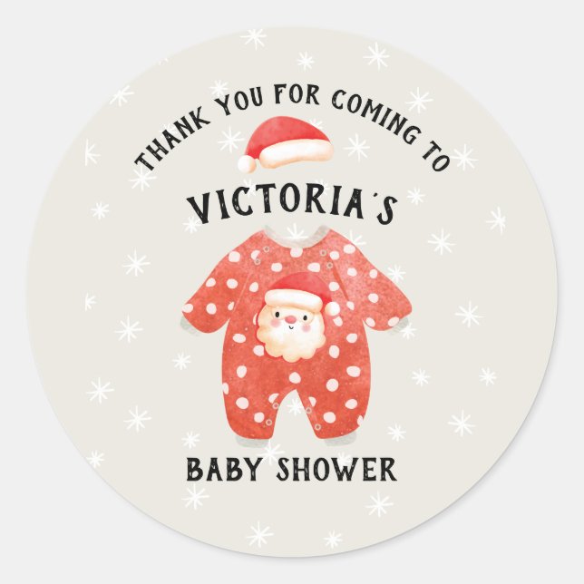 Santa Baby Christmas Winter Baby Shower Classic Round Sticker (Front)