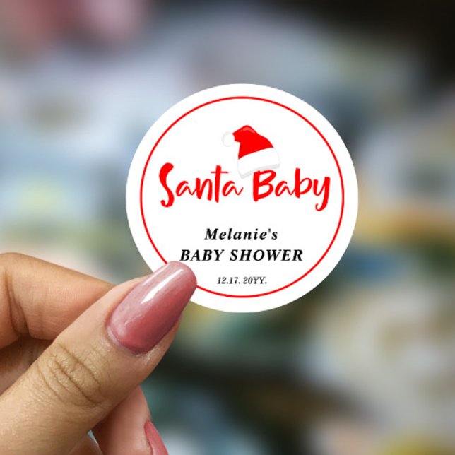 Santa Baby Christmas Winter Baby Shower  Classic Round Sticker (Creator Uploaded)